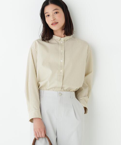 human woman(ヒューマンウーマン)の「◆ストライプ形態安定ボックスブラウス(シャツ/ブラウス・レディース・イエロー系その他4/ブルー系その他3・MEDIUM)」の1枚目の写真