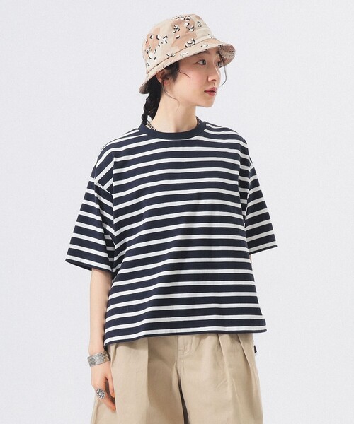 BEAMS BOY(ビームスボーイ)の「ボーダー ビッグ ショートスリーブ(Tシャツ/カットソー・レディース・オフホワイト/ホワイト系その他7/ネイビー・ONE SIZE)」の3枚目の写真
