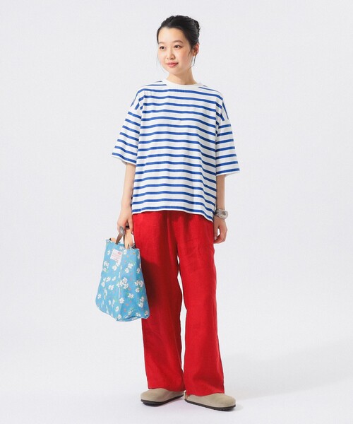 BEAMS BOY(ビームスボーイ)の「ボーダー ビッグ ショートスリーブ(Tシャツ/カットソー・レディース・オフホワイト/ホワイト系その他7/ネイビー・ONE SIZE)」の4枚目の写真