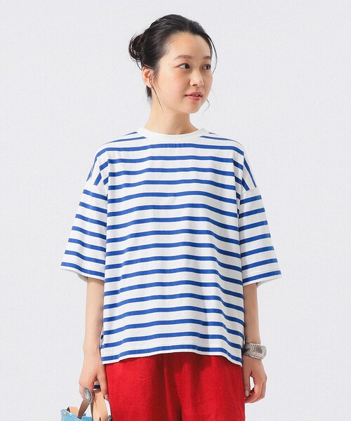 BEAMS BOY(ビームスボーイ)の「ボーダー ビッグ ショートスリーブ(Tシャツ/カットソー・レディース・オフホワイト/ホワイト系その他7/ネイビー・ONE SIZE)」の7枚目の写真