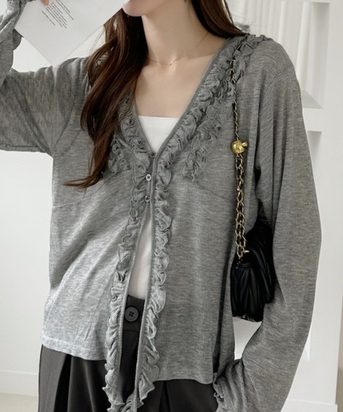Ada.(エイダ)の「シアー ルーズ フリル カーディガン(Tシャツ/カットソー・レディース・グレー/カーキ/ブラック・FREE)」の1枚目の写真