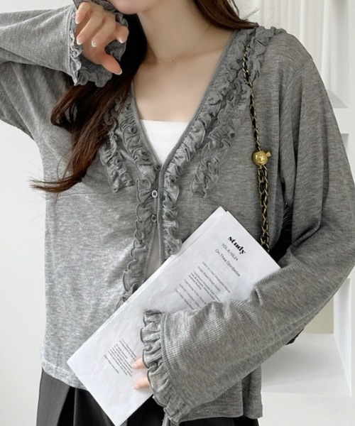 Ada.(エイダ)の「シアー ルーズ フリル カーディガン(Tシャツ/カットソー・レディース・グレー/カーキ/ブラック・FREE)」の18枚目の写真