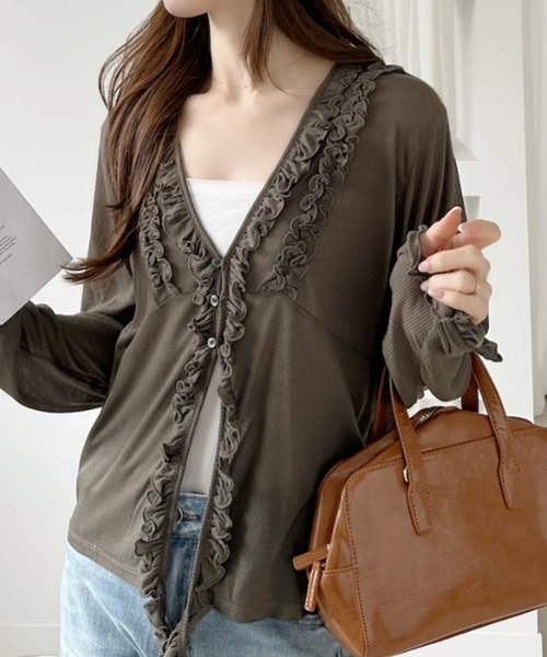 Ada.(エイダ)の「シアー ルーズ フリル カーディガン(Tシャツ/カットソー・レディース・グレー/カーキ/ブラック・FREE)」の22枚目の写真