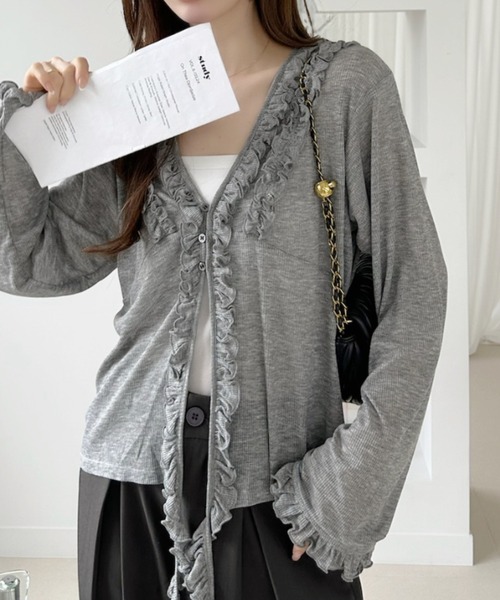 Ada.(エイダ)の「シアー ルーズ フリル カーディガン(Tシャツ/カットソー・レディース・グレー/カーキ/ブラック・FREE)」の10枚目の写真