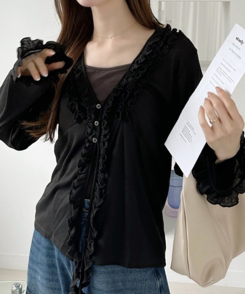 Ada.(エイダ)の「シアー ルーズ フリル カーディガン(Tシャツ/カットソー・レディース・グレー/カーキ/ブラック・FREE)」の6枚目の写真