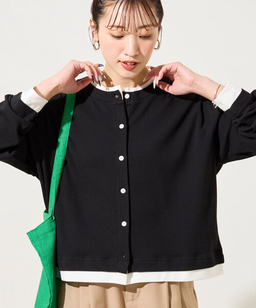 FREAK'S STORE（フリークスストア）の「限定展開　タック リブ レイヤード ボタン カーディガン（カーディガン/ボレロ・レディース・グレー/レッド/ブラウン/ブラック・ﾌﾘ-）」の2枚目の写真