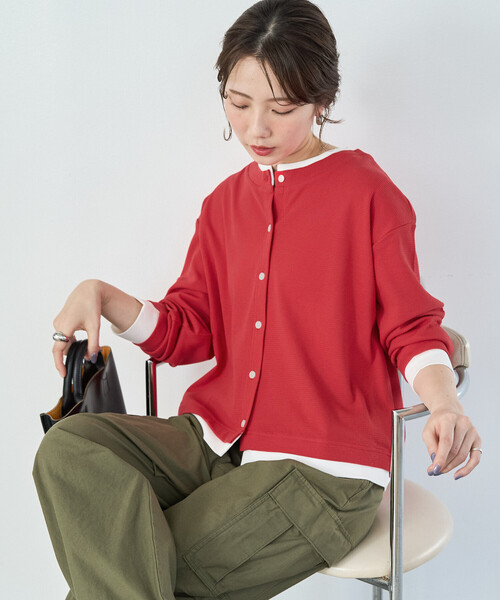 FREAK'S STORE(フリークスストア)の「限定展開 タック リブ レイヤード ボタン カーディガン(カーディガン/ボレロ・レディース・グレー/レッド/ブラウン/ブラック・フリ-)」の14枚目の写真