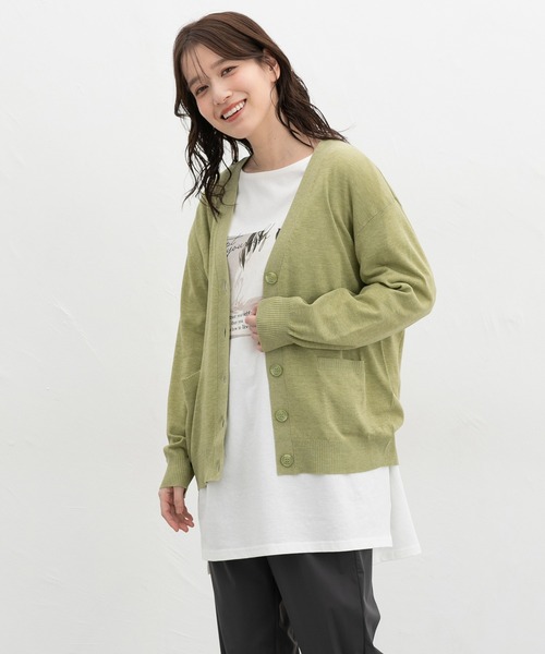 Honeys（ハニーズ）の「【ＵＶカット・ウォッシャブル・花粉リリース加工】花粉対策Ｖネックカーディガン（カーディガン/ボレロ・レディース・ネイビー/ベージュ/ライトグリーン/サックスブルー/ブラック/ライトブラウン/杢グレー・3L/L/LL/M/S）」の17枚目の写真