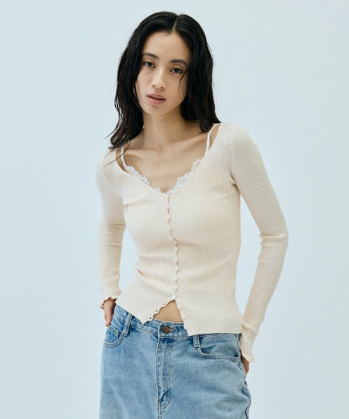 DRWCYS（ドロシーズ）の「リブVネックニットカーデ（カーディガン/ボレロ・レディース・ピンク/オフホワイト/ブラック・FREE）」の8枚目の写真