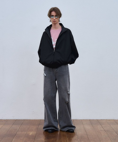 ajouter flow（アジューテフロー）の「【ajouter flow】stand neck stripe blouson（ブルゾン・メンズ・ブラック/グレー・L/M）」の4枚目の写真