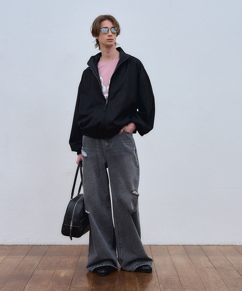 ajouter flow（アジューテフロー）の「【ajouter flow】stand neck stripe blouson（ブルゾン・メンズ・ブラック/グレー・L/M）」の5枚目の写真