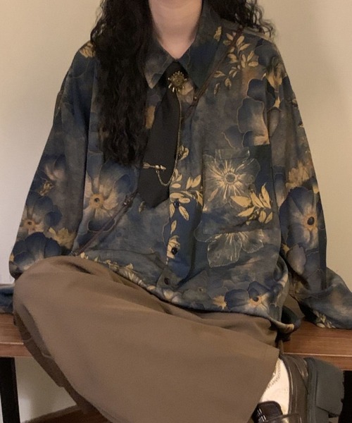 CANVAS+（キャンバスプラス）の「【CANVAS＋】花柄プリントシャツ（シャツ/ブラウス・レディース・ネイビー・M）」の3枚目の写真