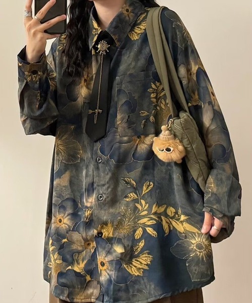 CANVAS+（キャンバスプラス）の「【CANVAS＋】花柄プリントシャツ（シャツ/ブラウス・レディース・ネイビー・M）」の5枚目の写真