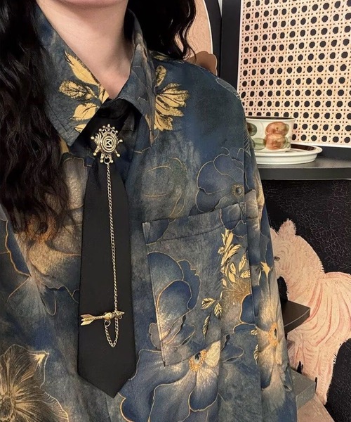 CANVAS+（キャンバスプラス）の「【CANVAS＋】花柄プリントシャツ（シャツ/ブラウス・レディース・ネイビー・M）」の7枚目の写真