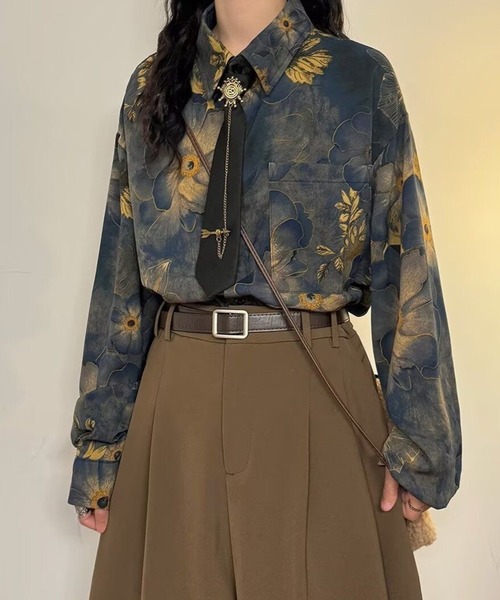 CANVAS+（キャンバスプラス）の「【CANVAS＋】花柄プリントシャツ（シャツ/ブラウス・レディース・ネイビー・M）」の8枚目の写真