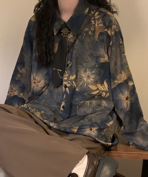 CANVAS+（キャンバスプラス）の「【CANVAS＋】花柄プリントシャツ（シャツ/ブラウス・レディース・ネイビー・M）」の9枚目の写真