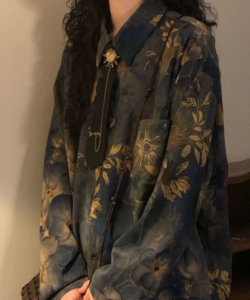 CANVAS+（キャンバスプラス）の「【CANVAS＋】花柄プリントシャツ（シャツ/ブラウス・レディース・ネイビー・M）」の10枚目の写真