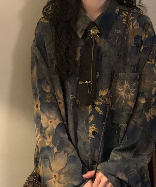 CANVAS+（キャンバスプラス）の「【CANVAS＋】花柄プリントシャツ（シャツ/ブラウス・レディース・ネイビー・M）」の11枚目の写真