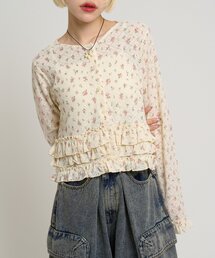 w closet | 裾フリル花柄カーディガン(Tシャツ/カットソー)