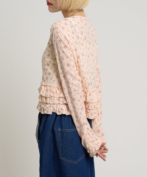 w closet（ダブルクローゼット）の「裾フリル花柄カーディガン（Tシャツ/カットソー・レディース・アイボリー/ピンク/オフホワイト・FREE）」の15枚目の写真