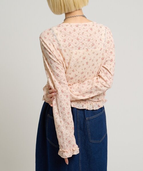 w closet（ダブルクローゼット）の「裾フリル花柄カーディガン（Tシャツ/カットソー・レディース・アイボリー/ピンク/オフホワイト・FREE）」の16枚目の写真