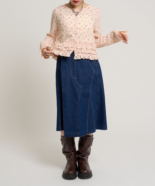 w closet（ダブルクローゼット）の「裾フリル花柄カーディガン（Tシャツ/カットソー・レディース・アイボリー/ピンク/オフホワイト・FREE）」の19枚目の写真