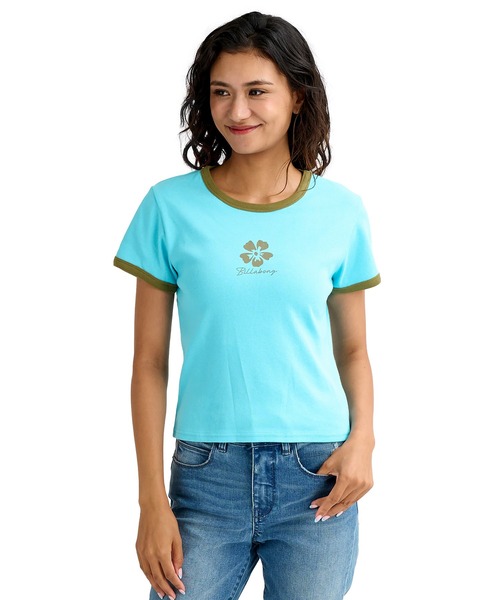 BILLABONG（ビラボン）の「BILLABONG/ビラボン 半袖 Tシャツ リンガーシャツ ショート丈 BG013217（Tシャツ/カットソー・レディース・ホワイト/スミクロ/アクア・M/L）」の3枚目の写真
