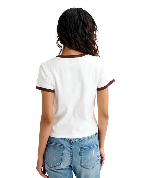 BILLABONG（ビラボン）の「BILLABONG/ビラボン 半袖 Tシャツ リンガーシャツ ショート丈 BG013217（Tシャツ/カットソー・レディース・ホワイト/スミクロ/アクア・M/L）」の4枚目の写真