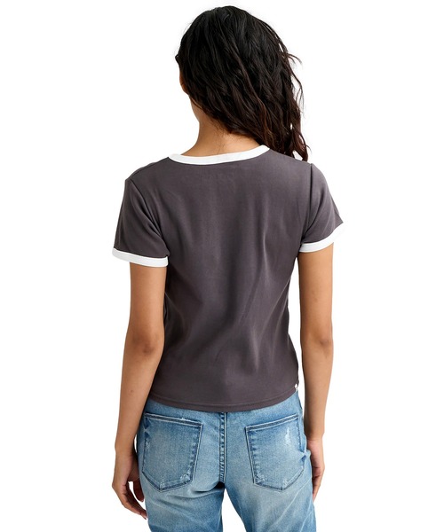 BILLABONG（ビラボン）の「BILLABONG/ビラボン 半袖 Tシャツ リンガーシャツ ショート丈 BG013217（Tシャツ/カットソー・レディース・ホワイト/スミクロ/アクア・M/L）」の8枚目の写真
