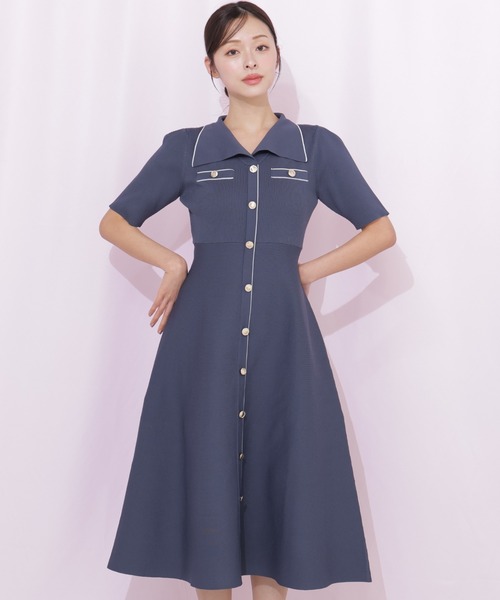 JILL by JILL STUART（ジルバイジルスチュアート）の「開襟配色ニットワンピース（ワンピース・レディース・グレー/ピンク/ホワイト系その他・FREE）」の2枚目の写真