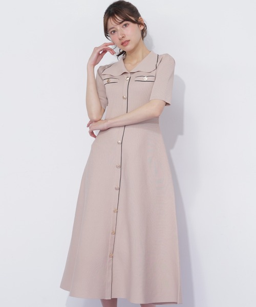 JILL by JILL STUART（ジルバイジルスチュアート）の「開襟配色ニットワンピース（ワンピース・レディース・グレー/ピンク/ホワイト系その他・FREE）」の3枚目の写真