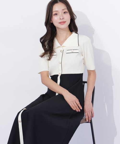 JILL by JILL STUART（ジルバイジルスチュアート）の「開襟配色ニットワンピース（ワンピース・レディース・グレー/ピンク/ホワイト系その他・FREE）」の5枚目の写真