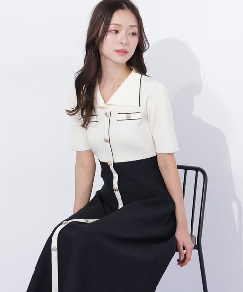 JILL by JILL STUART（ジルバイジルスチュアート）の「開襟配色ニットワンピース（ワンピース・レディース・グレー/ピンク/ホワイト系その他・FREE）」の6枚目の写真