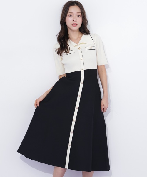 JILL by JILL STUART（ジルバイジルスチュアート）の「開襟配色ニットワンピース（ワンピース・レディース・グレー/ピンク/ホワイト系その他・FREE）」の9枚目の写真