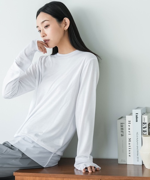 mili an deni(ミリアンデニ)の「異素材切替レイヤード風トップス(Tシャツ/カットソー・レディース・ブラック/ホワイト・M)」の1枚目の写真