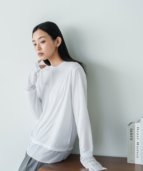 mili an deni(ミリアンデニ)の「異素材切替レイヤード風トップス(Tシャツ/カットソー・レディース・ブラック/ホワイト・M)」の9枚目の写真