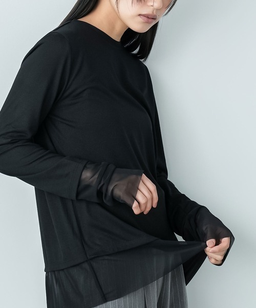mili an deni(ミリアンデニ)の「異素材切替レイヤード風トップス(Tシャツ/カットソー・レディース・ブラック/ホワイト・M)」の6枚目の写真