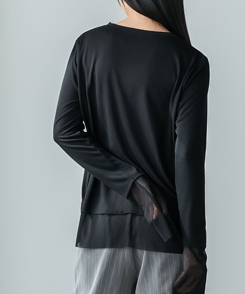mili an deni(ミリアンデニ)の「異素材切替レイヤード風トップス(Tシャツ/カットソー・レディース・ブラック/ホワイト・M)」の7枚目の写真