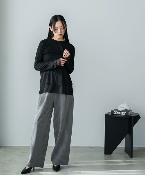 mili an deni(ミリアンデニ)の「異素材切替レイヤード風トップス(Tシャツ/カットソー・レディース・ブラック/ホワイト・M)」の8枚目の写真