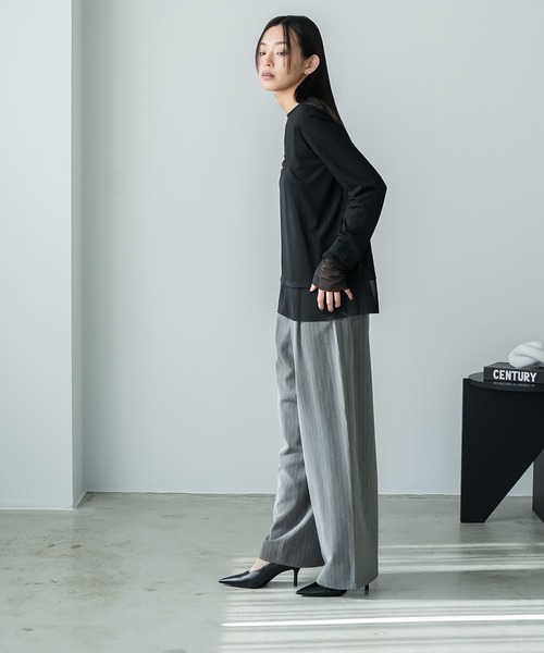 mili an deni(ミリアンデニ)の「異素材切替レイヤード風トップス(Tシャツ/カットソー・レディース・ブラック/ホワイト・M)」の13枚目の写真
