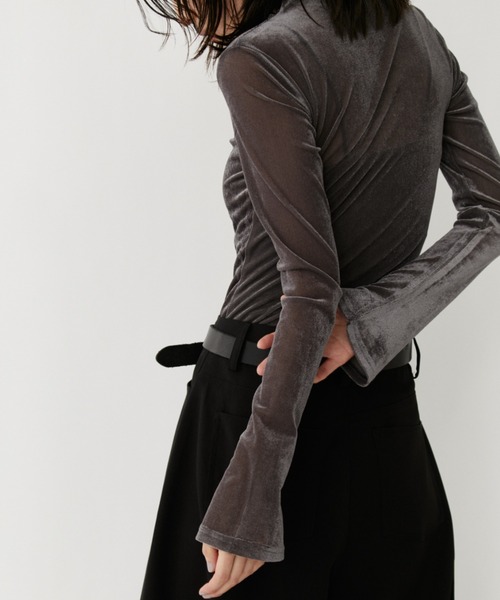 VION(ヴィオン)の「シアーメッシュロングスリーブティー / Sheer Mesh Long Sleeve TEE(Tシャツ/カットソー・レディース・ブラック/グレー・FREE)」の5枚目の写真