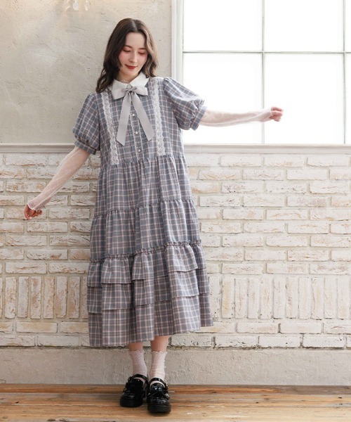 axes femme（アクシーズファム）の「丸襟チェックワンピース（ワンピース・レディース・ミント/ピンク/グレー・FREE）」の2枚目の写真