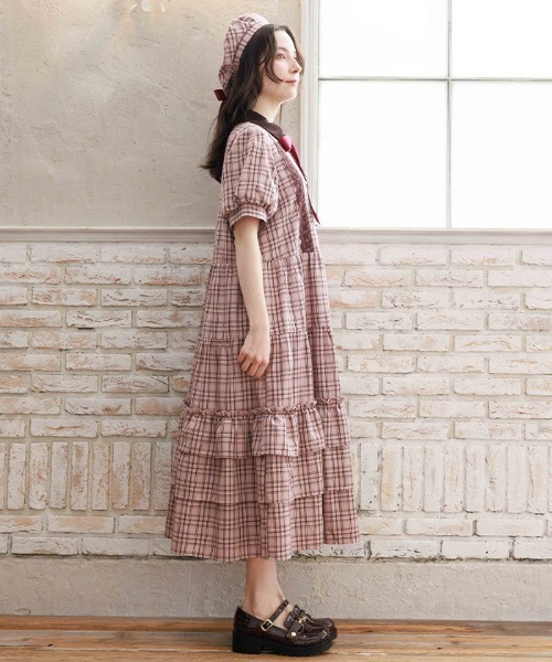 axes femme（アクシーズファム）の「丸襟チェックワンピース（ワンピース・レディース・ミント/ピンク/グレー・FREE）」の5枚目の写真
