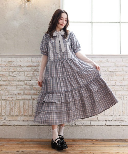 axes femme（アクシーズファム）の「丸襟チェックワンピース（ワンピース・レディース・ミント/ピンク/グレー・FREE）」の7枚目の写真
