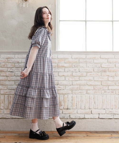 axes femme（アクシーズファム）の「丸襟チェックワンピース（ワンピース・レディース・ミント/ピンク/グレー・FREE）」の8枚目の写真