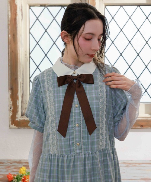 axes femme（アクシーズファム）の「丸襟チェックワンピース（ワンピース・レディース・ミント/ピンク/グレー・FREE）」の9枚目の写真