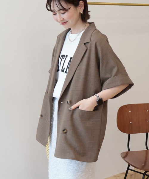 AMERICAN HOLIC（アメリカンホリック）の「【接触冷感・イージーケア】リネンライク半袖ジャケット（テーラードジャケット・レディース・ブラック/ブラウン/グレイッシュベージュ・L/M）」の18枚目の写真