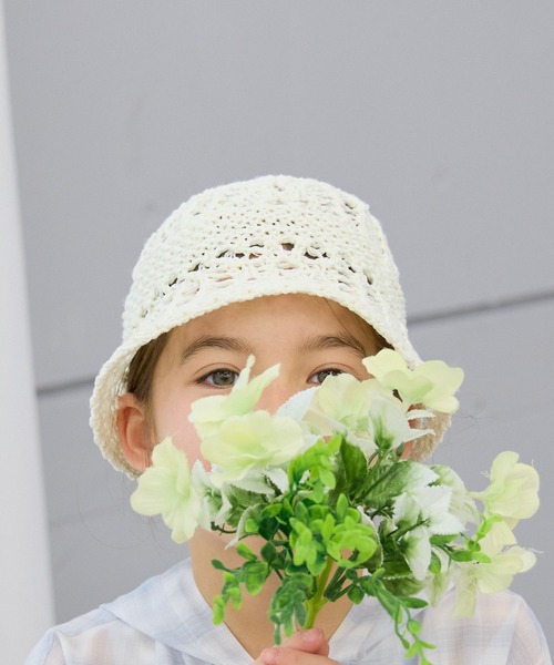 GLOBAL WORK（グローバルワーク）の「透かし編みサーモハット/658838（ハット・キッズ・ブラック/ホワイト・MEDIUM/LARGE）」の3枚目の写真