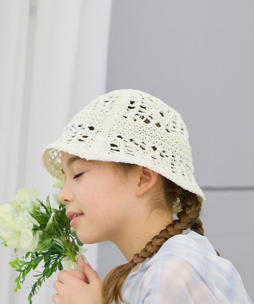 GLOBAL WORK（グローバルワーク）の「透かし編みサーモハット/658838（ハット・キッズ・ブラック/ホワイト・MEDIUM/LARGE）」の4枚目の写真