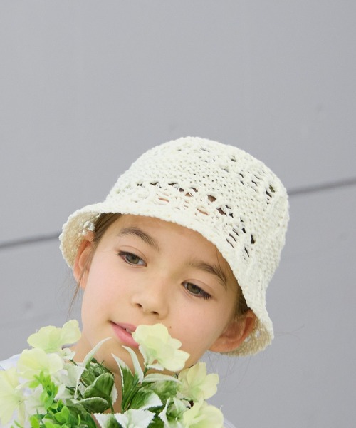 GLOBAL WORK（グローバルワーク）の「透かし編みサーモハット/658838（ハット・キッズ・ブラック/ホワイト・MEDIUM/LARGE）」の5枚目の写真